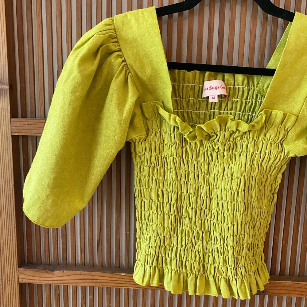 Lisa Says Gah Smocked Toni Top in Chartreuse M; limited edition! - Picture 2 of 12